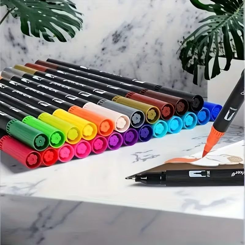 Marcadores aquarela vibrantes de ponta dupla – Conjunto de arte para desenho e a