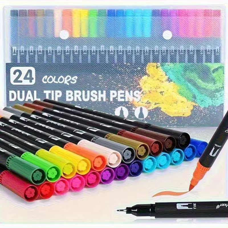 Marcadores aquarela vibrantes de ponta dupla – Conjunto de arte para desenho e a