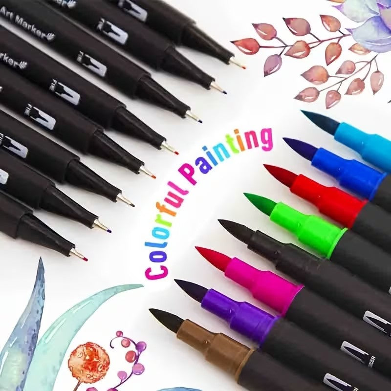 Marcadores aquarela vibrantes de ponta dupla – Conjunto de arte para desenho e a