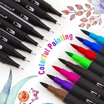 Marcadores aquarela vibrantes de ponta dupla – Conjunto de arte para desenho e a