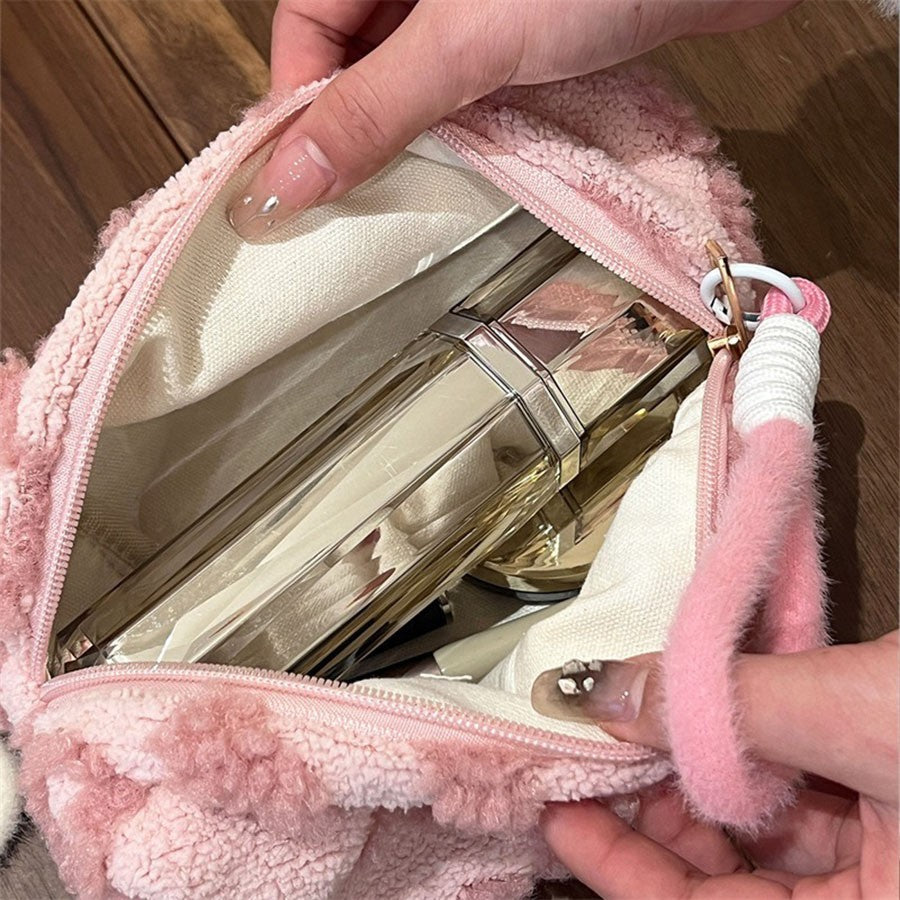 Sacos de maquiagem de pelúcia com alça macio viagem saco de armazenamento de cos