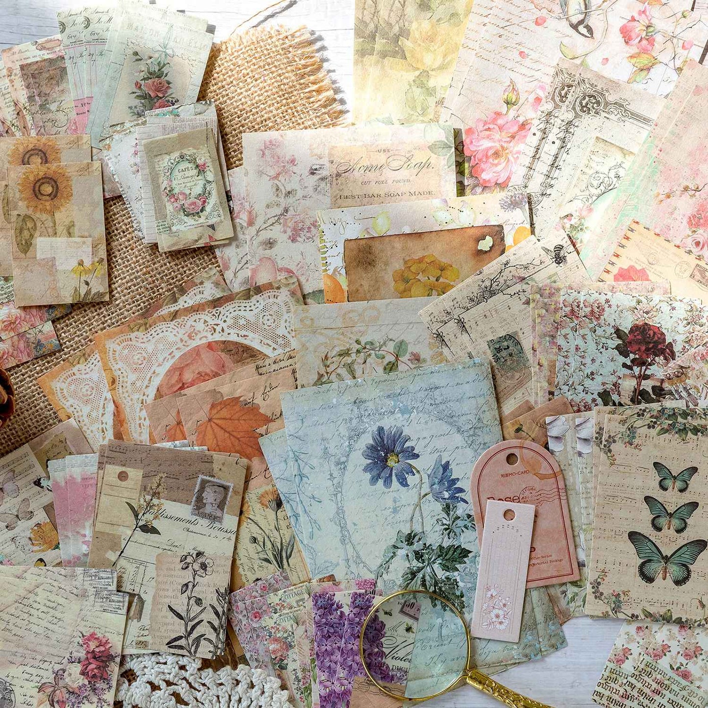 Kit de Papéis Decorativos para Journaling e Scrapbook – 100 Peças