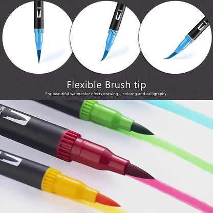 Marcadores aquarela vibrantes de ponta dupla – Conjunto de arte para desenho e a