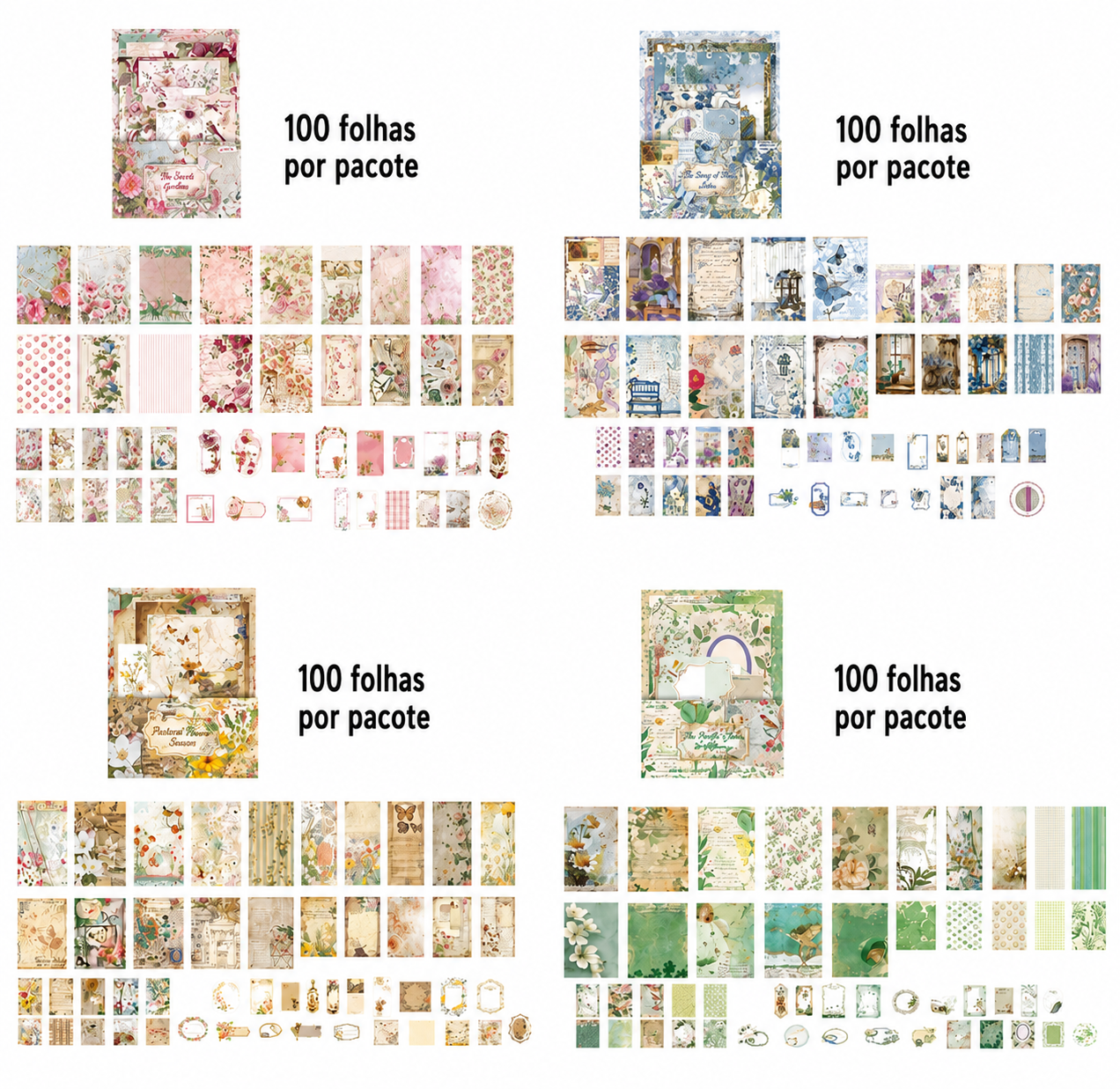 Kit de Papéis Decorativos para Journaling e Scrapbook – 400 Peças