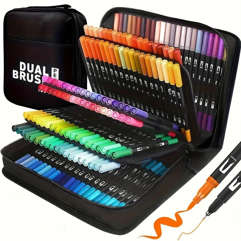 Marcadores aquarela vibrantes de ponta dupla – Conjunto de arte para desenho e a