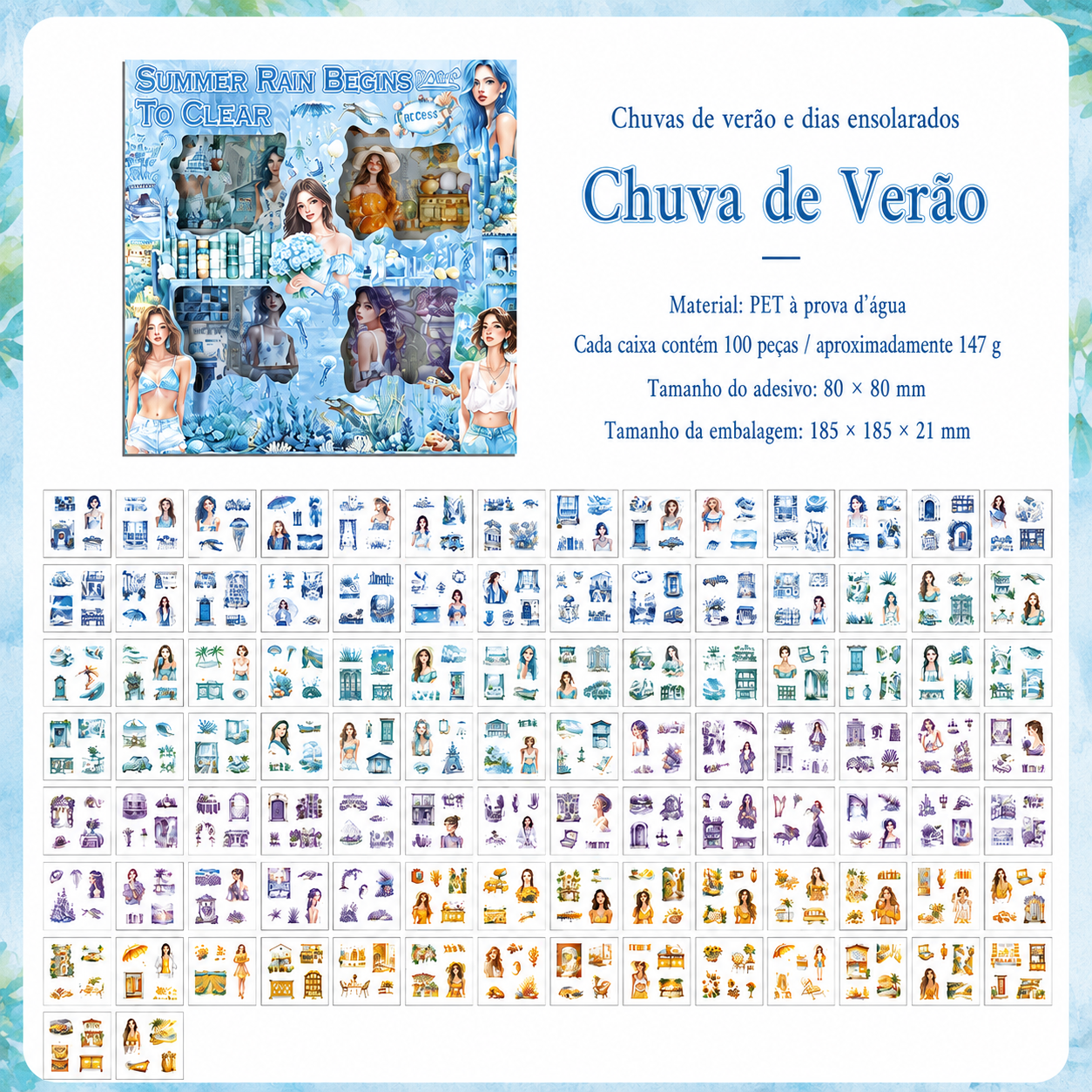 Kit de Adesivos Transparentes para Journaling e Scrapbook – 100 Peças