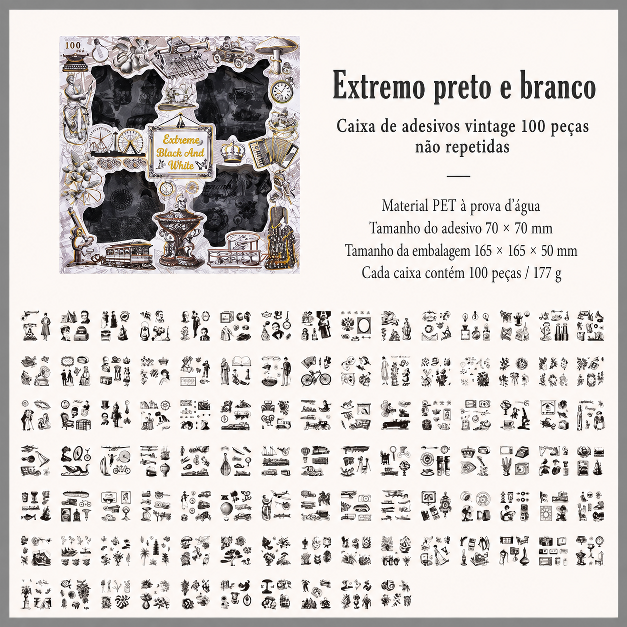 Kit de Adesivos Transparentes para Journaling e Scrapbook – 100 Peças