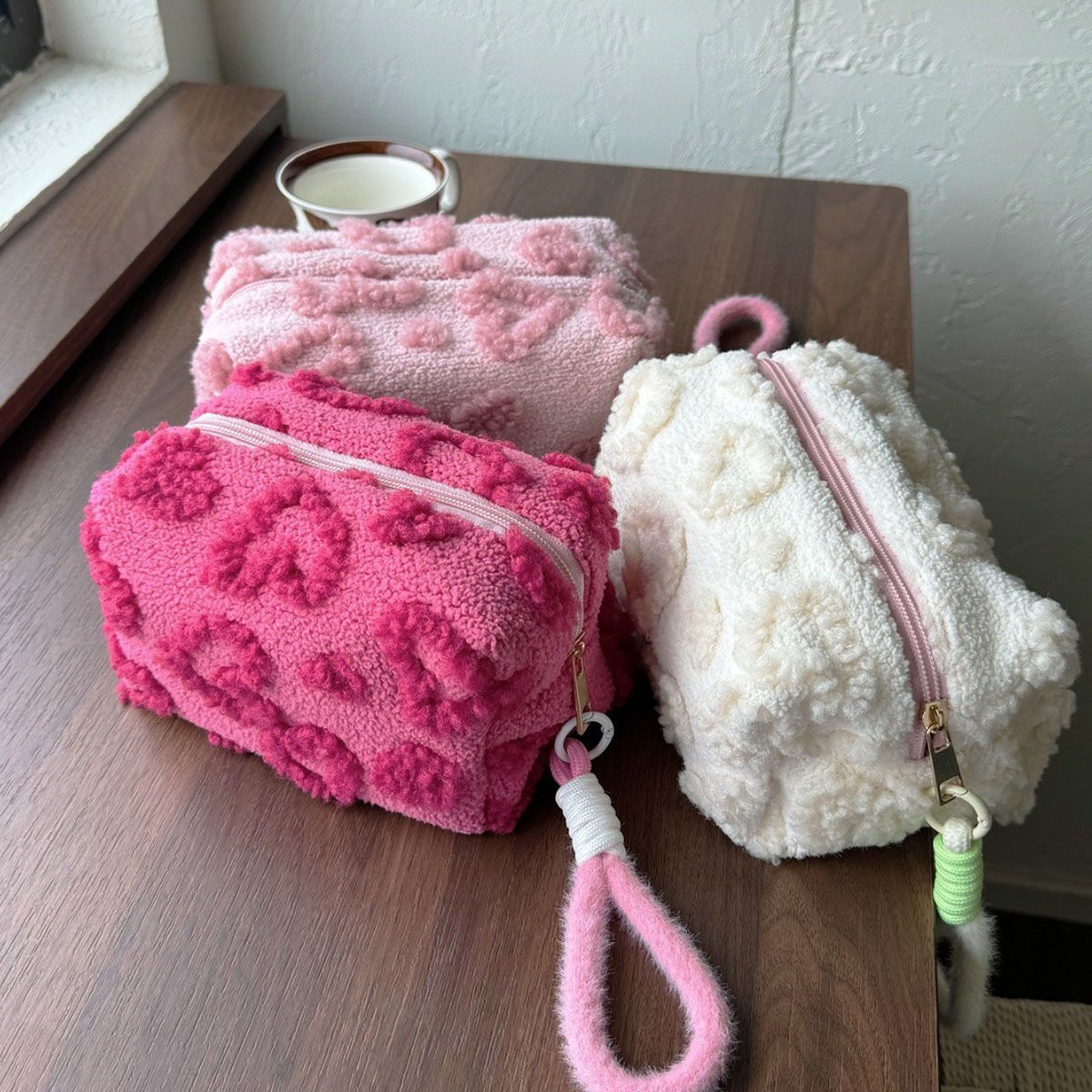 Sacos de maquiagem de pelúcia com alça macio viagem saco de armazenamento de cos