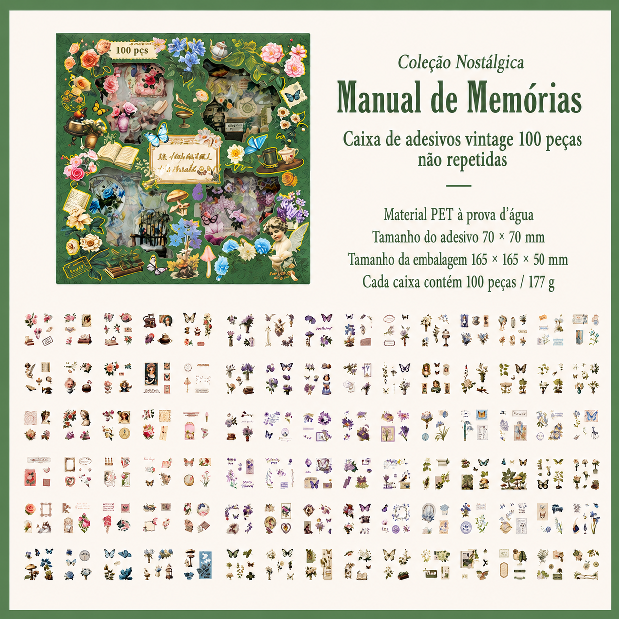 Kit de Adesivos Transparentes para Journaling e Scrapbook – 100 Peças