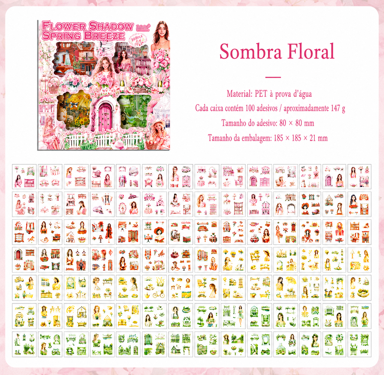 Kit de Adesivos Transparentes para Journaling e Scrapbook – 100 Peças